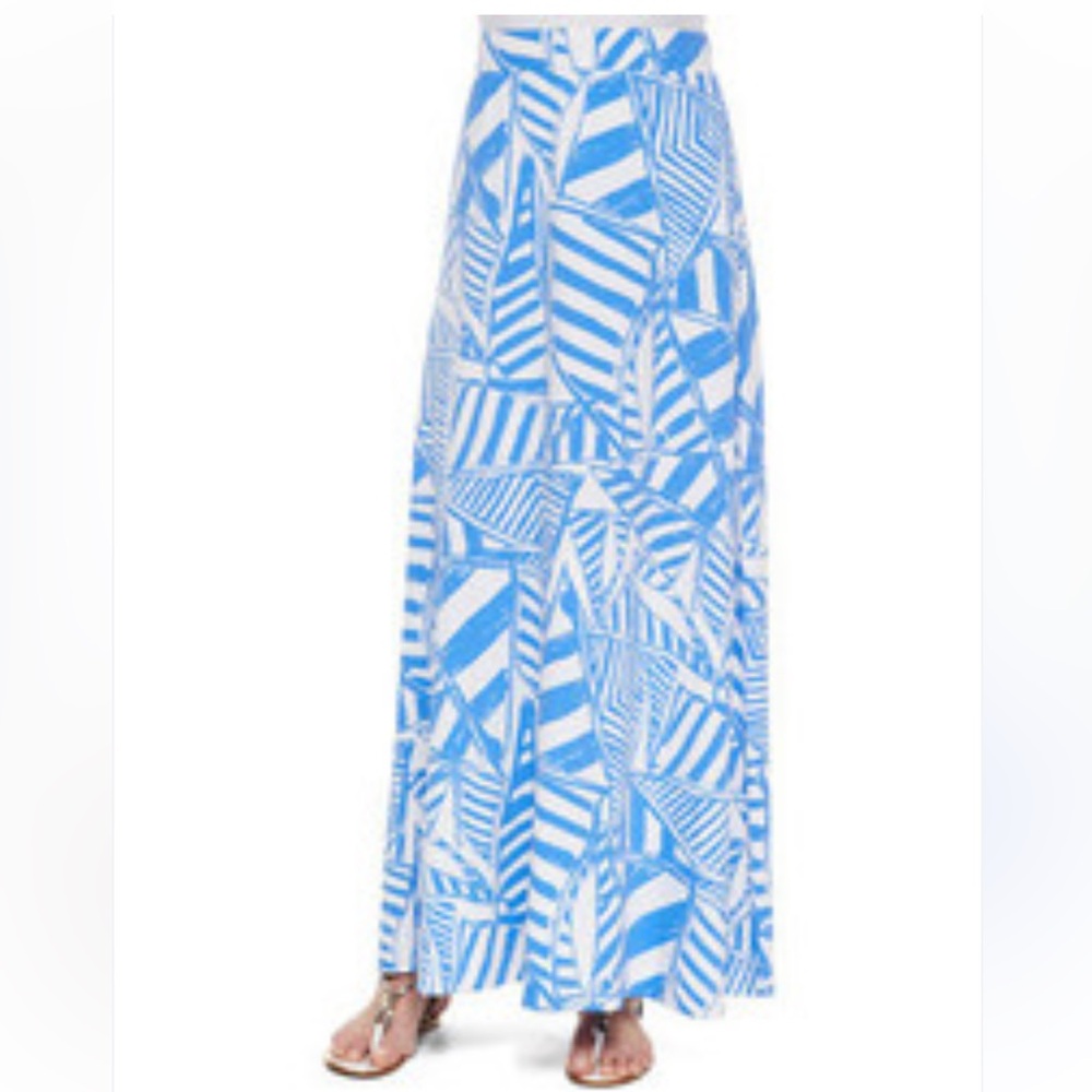 Lilly Pulitzer Classic Nola Print Maxi Long Skirt in Blue Yacht Sea W1785 Sz Med
